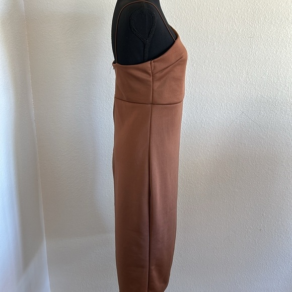 LYANER Asymmetrical Thin Strap Bodycon Split Hem Brown MIDI Dress Size L… - Picture 7 of 10
